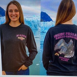 Harley-Davidson Black Long Sleeve Alaska Eagle Tee with Pink Logo